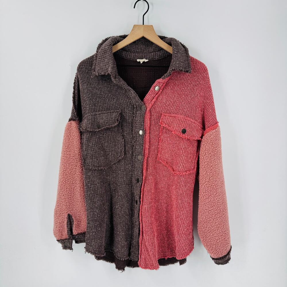 POL Two-Tone Pink and Brown Cozy Shacket